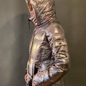 S13 Kylie Metallic Duck Down Feather Detachable Hood Puffer Jacket Free Shipping